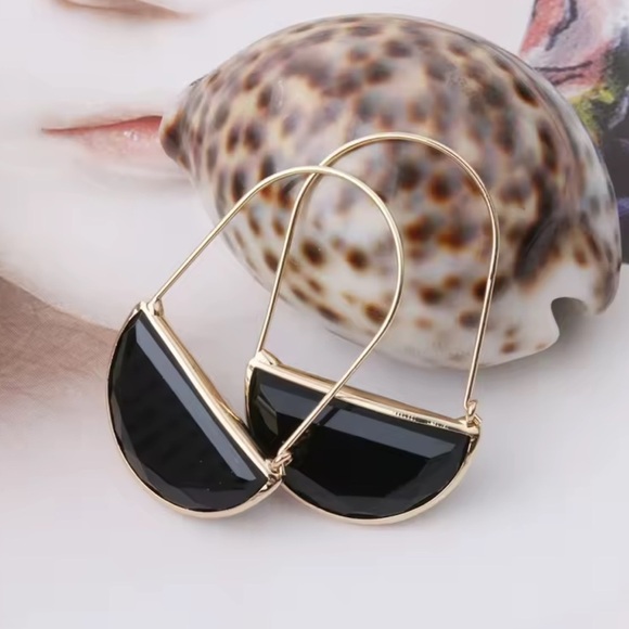 Anthropologie Black Glass Crescent Hoop Earrings - Picture 1 of 7
